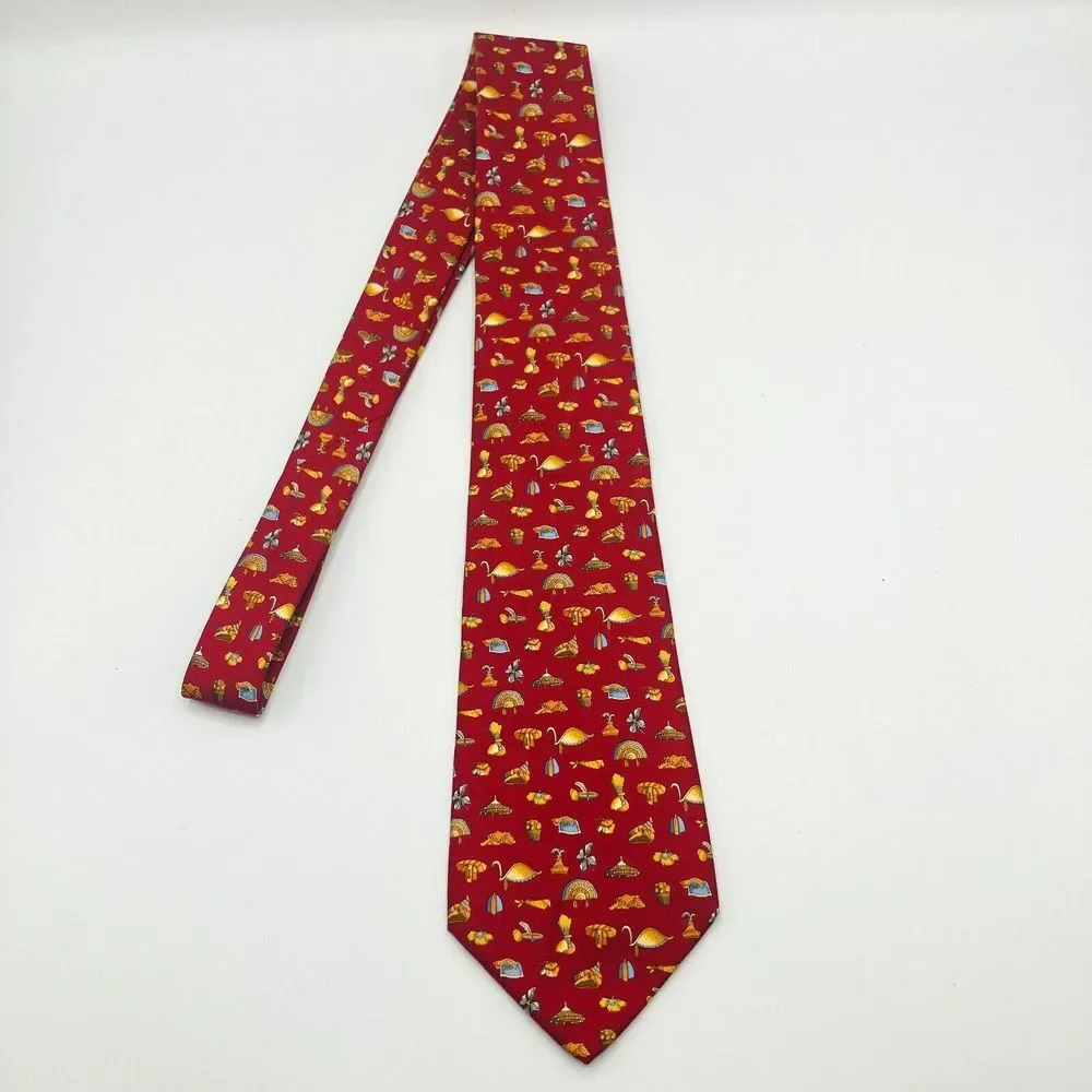 Salvatore Ferragamo‎ Red Headwear/Flower Silk Tie Made In Italy